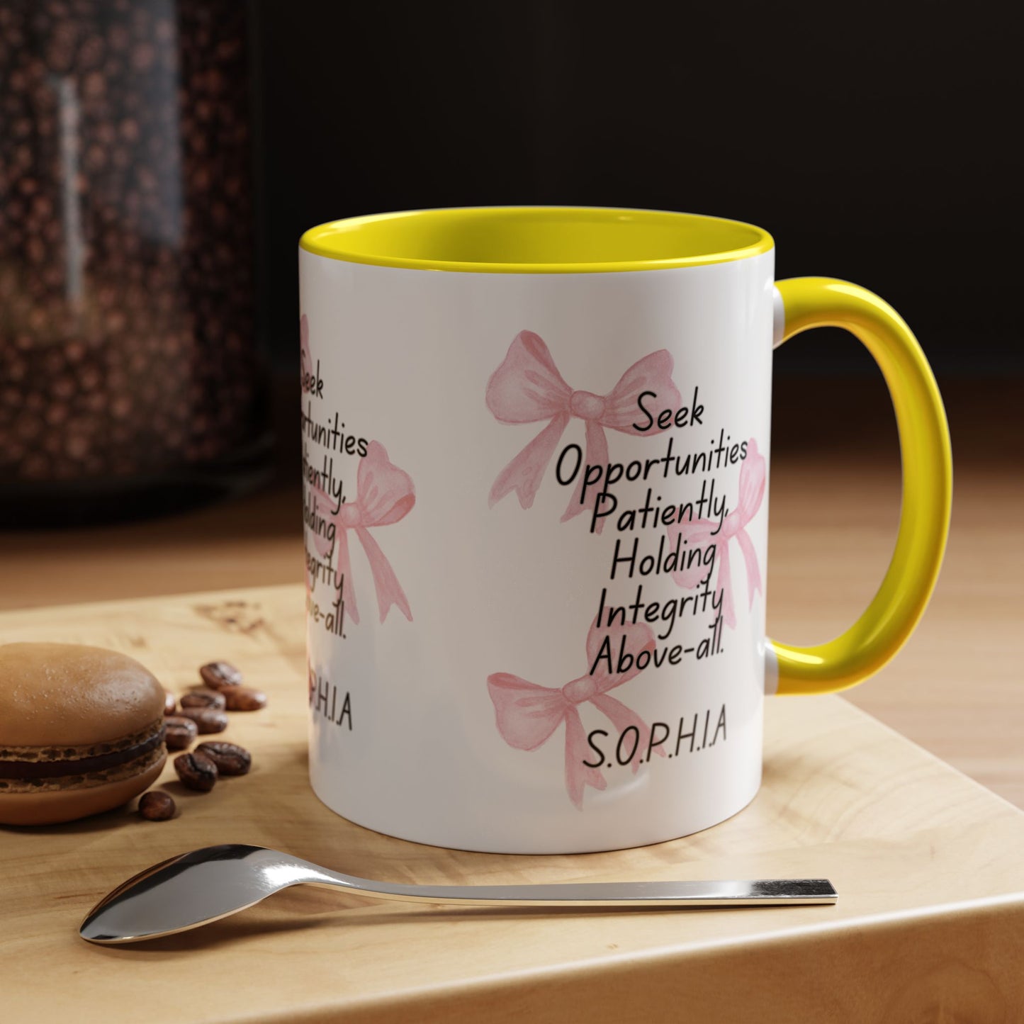 Personalized Pink Bow Accent Coffee Mug