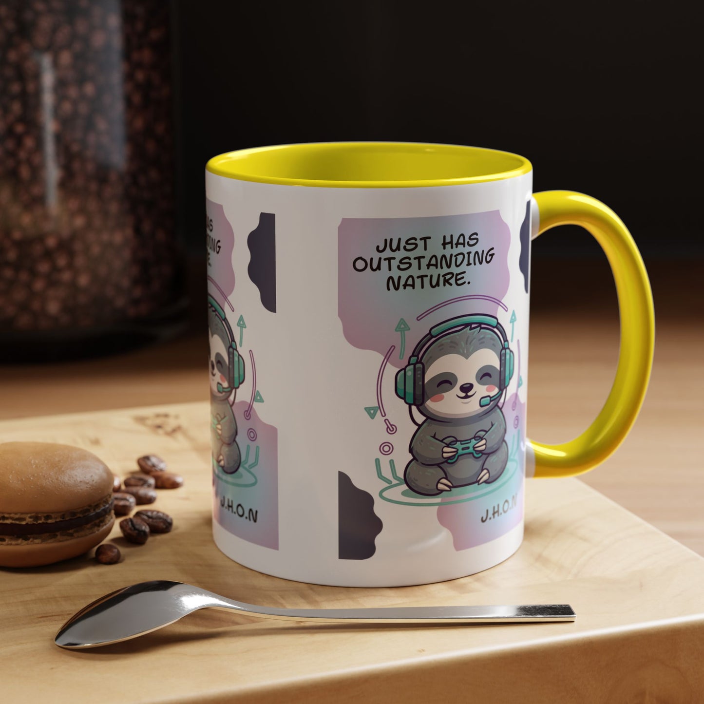 Personalized Initial Sloth Gamer Accent Coffee Mug