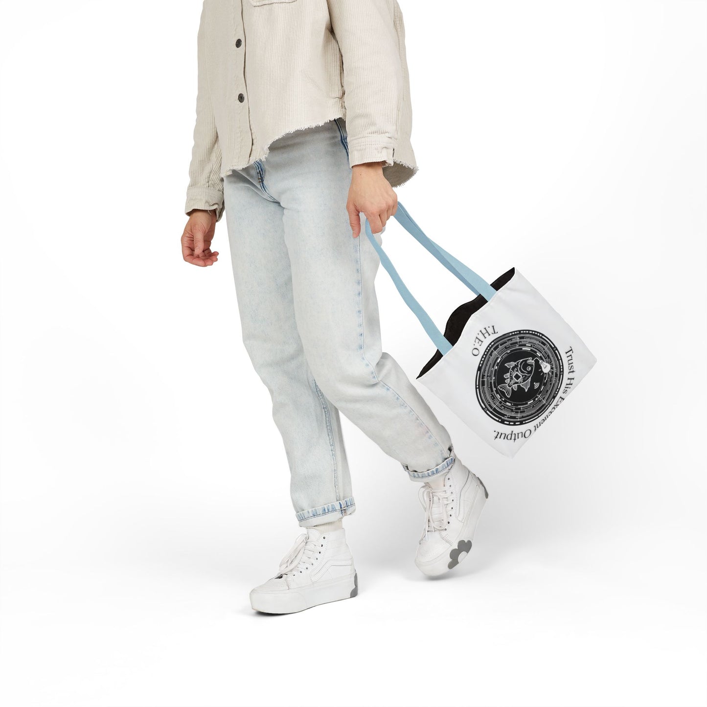 Personalized Initial Quote Circle Fish Canvas Tote Custom Name