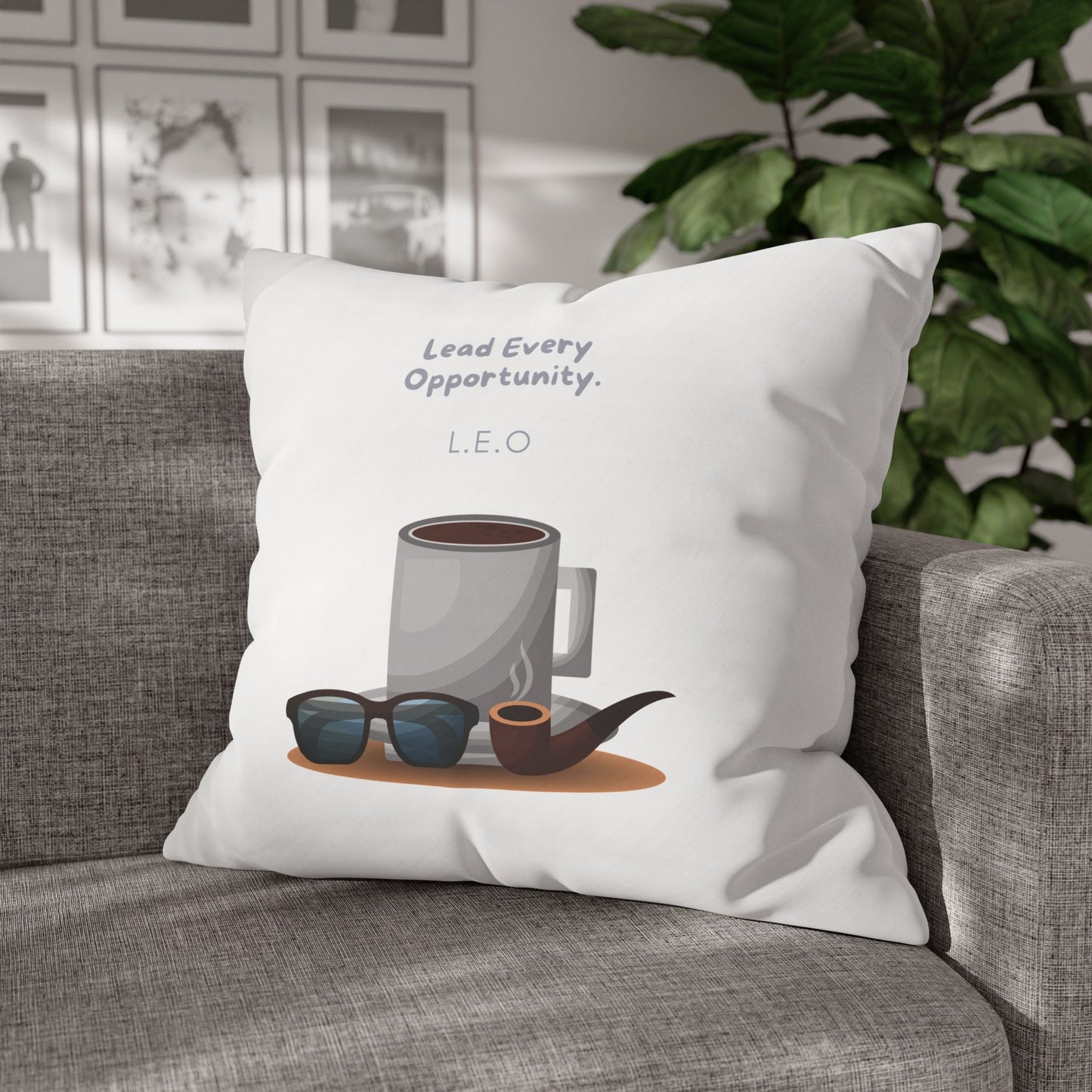 Personalized Initial Quote Coffee and Sunglasses — Custom Sayings on Square Poly Canvas Pillowcase