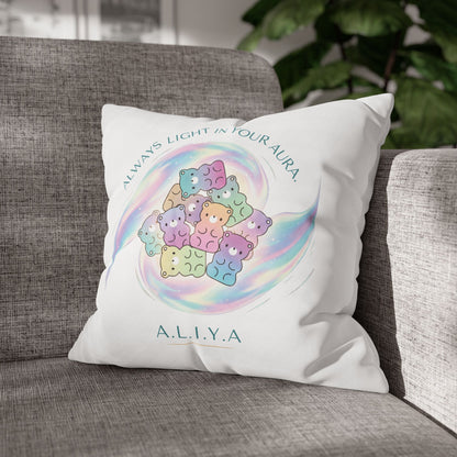 Personalized Initial Quote Bear — Custom Sayings on Square Poly Canvas Pillowcase
