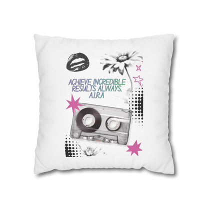 Personalized Initial Quote Cassette — Custom Sayings on Square Poly Canvas Pillowcase