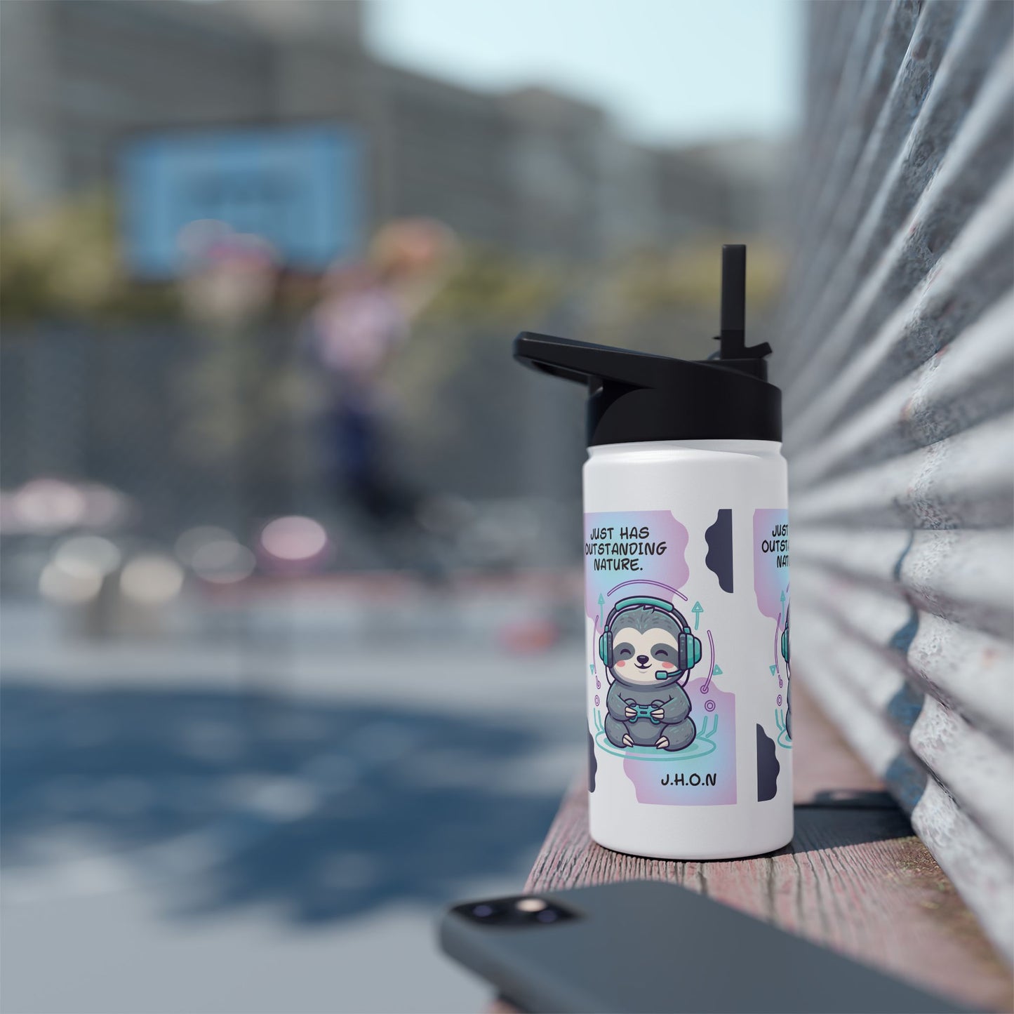 Personalized Initial Quote Sloth Gamer Stainless Steel Water Bottle