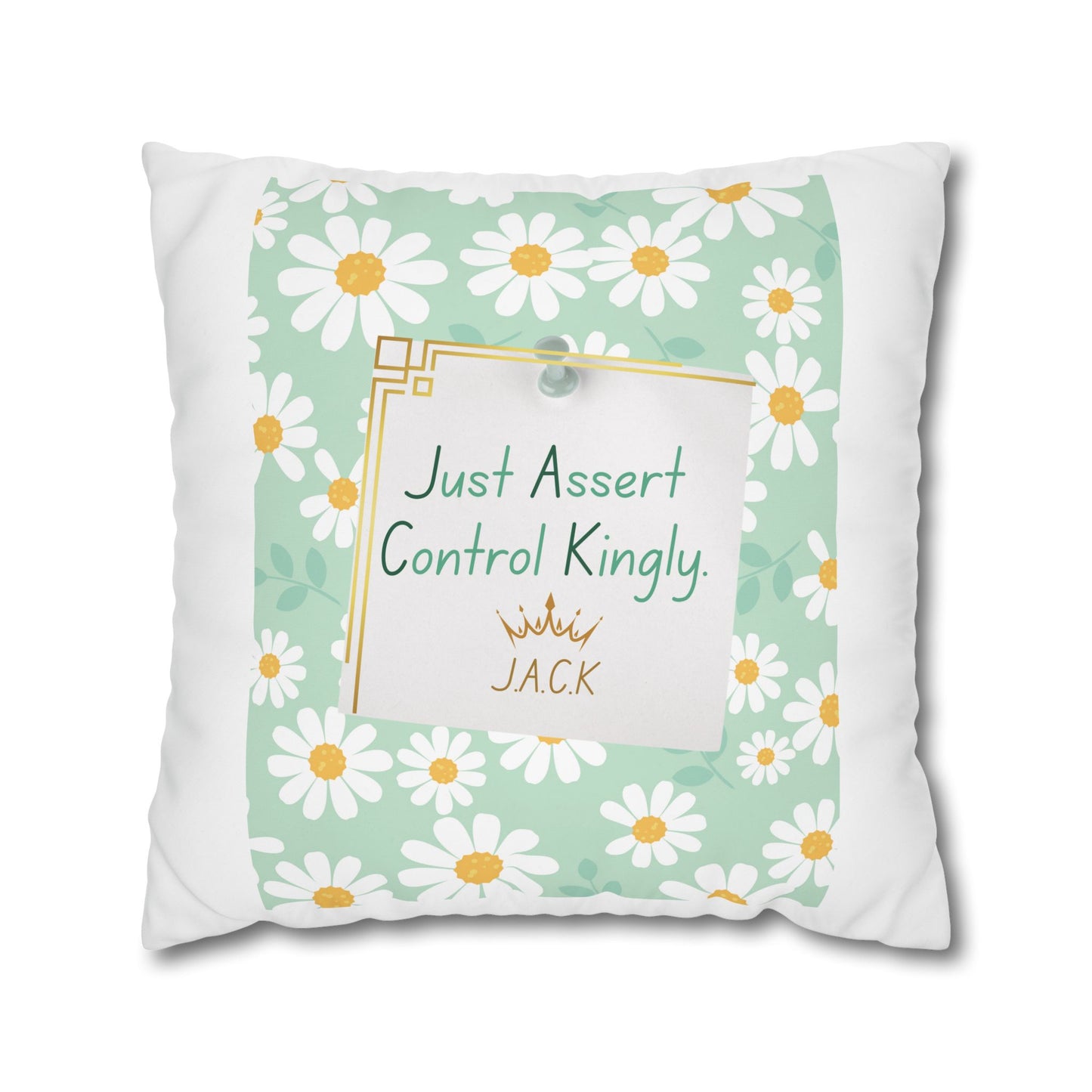 Personalized Initial Quote Floral Inspirational — Custom Sayings on Square Poly Canvas Pillowcase