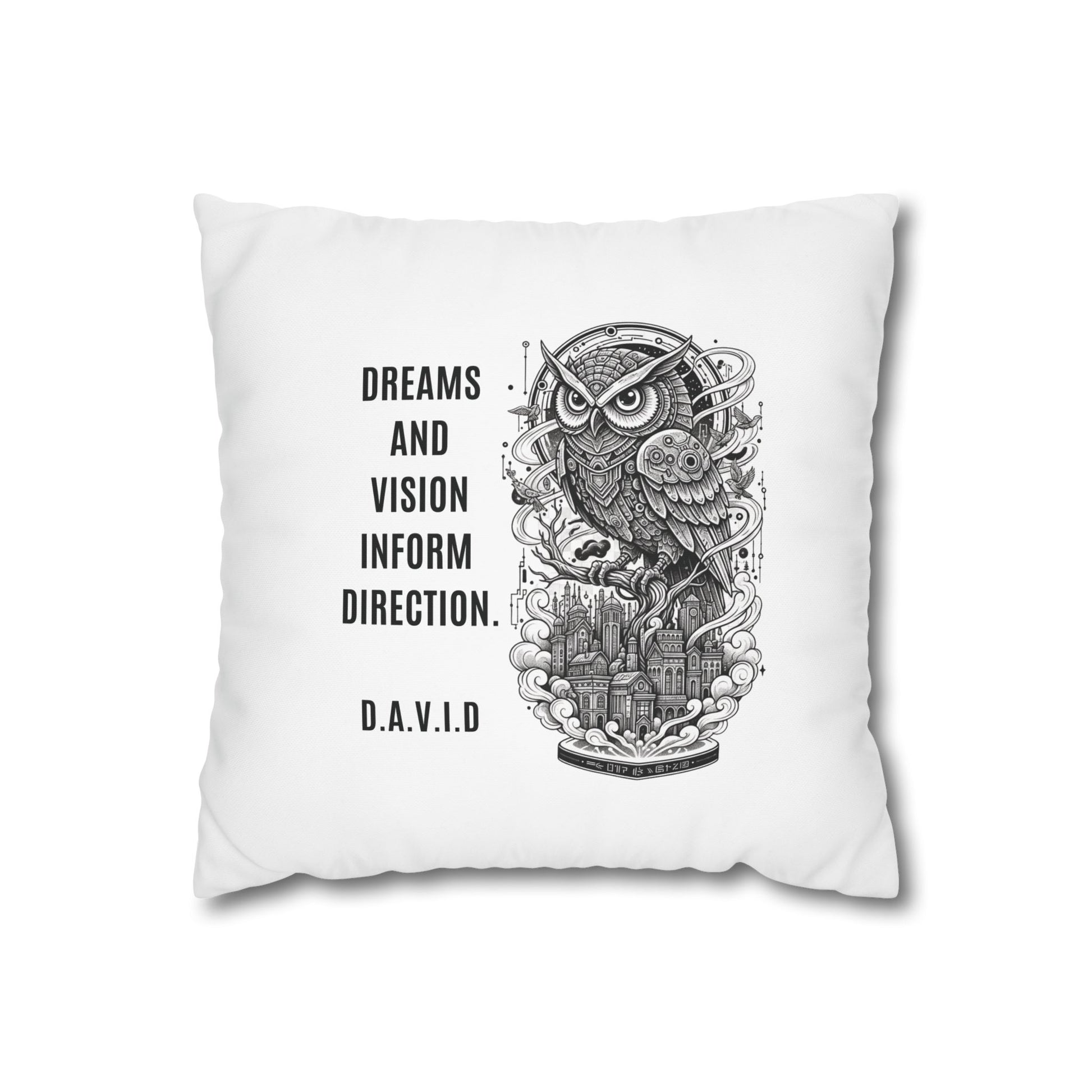 Customized monogrammed pillowcase with personalized quote. High-quality poly canvas square cushion cover, ideal for housewarming, wedding, or anniversary gifts with bespoke text.