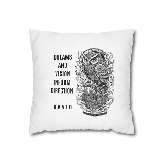 Customized monogrammed pillowcase with personalized quote. High-quality poly canvas square cushion cover, ideal for housewarming, wedding, or anniversary gifts with bespoke text.