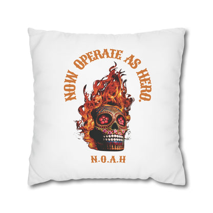 Personalized Initial Quote Fire Skull — Custom Sayings on Square Poly Canvas Pillowcase