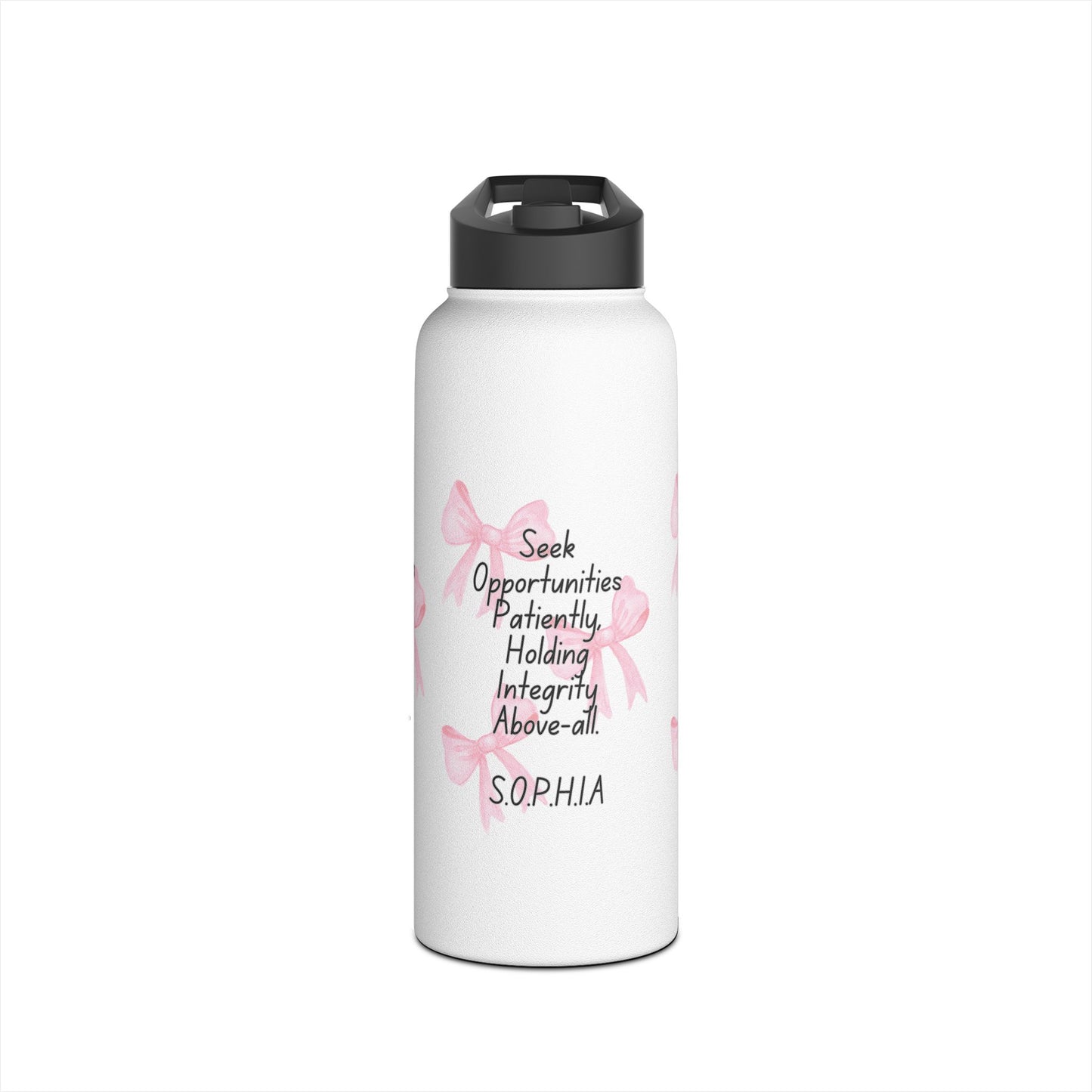 Personalized Initial Quote Pink Bow Stainless Steel Water Bottle
