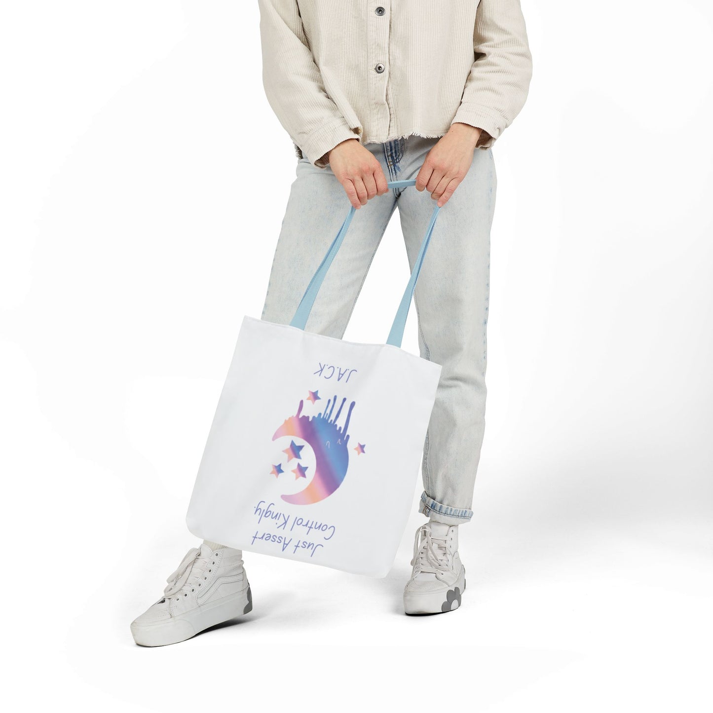 Personalized Initial Quote Moon Dripping Canvas Tote Custom Name