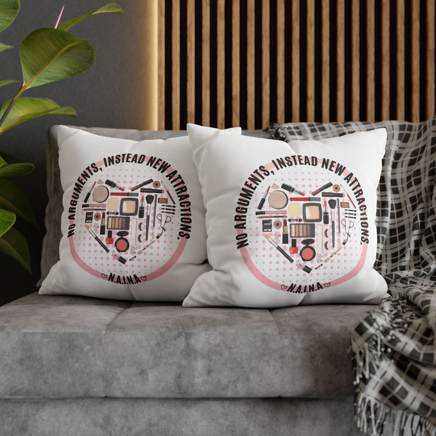 Personalized Initial Quote Cosmetic Heart — Custom Sayings on Square Poly Canvas Pillowcase