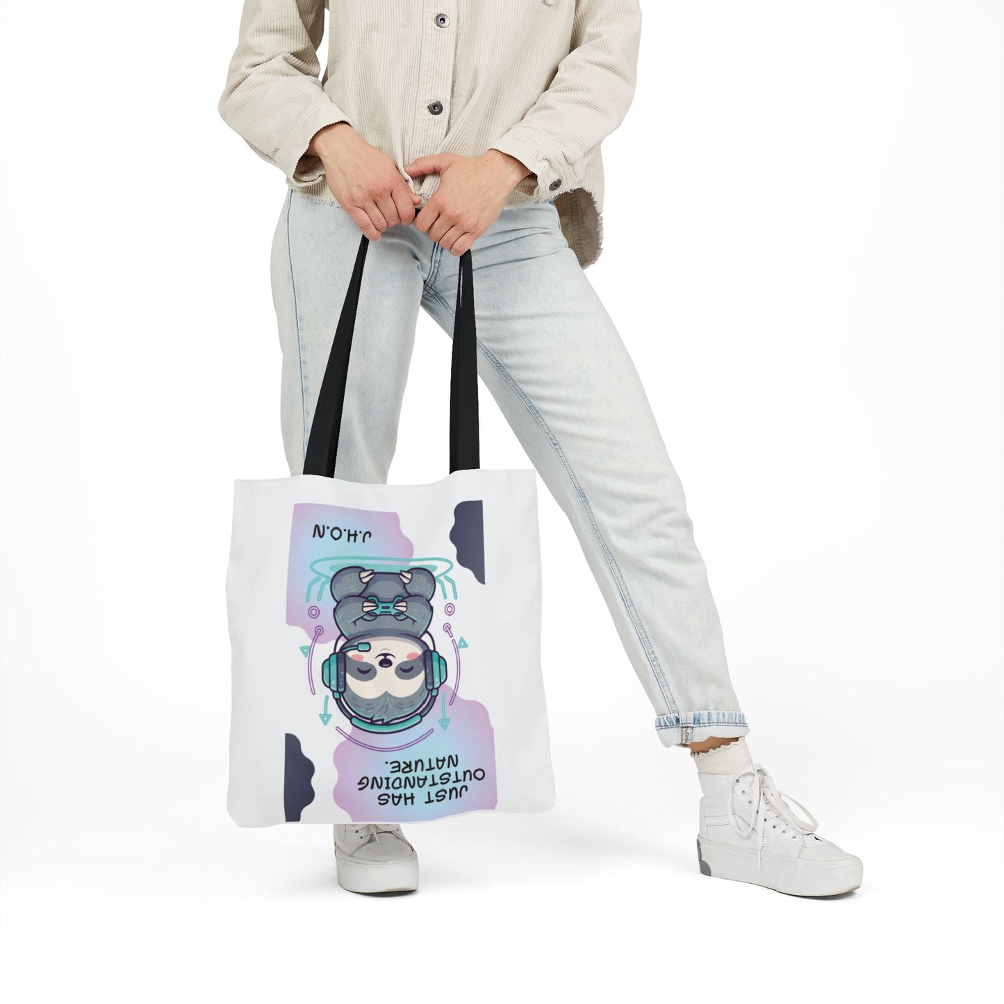 Personalized Initial Quote Sloth Gamer Canvas Tote Custom Name