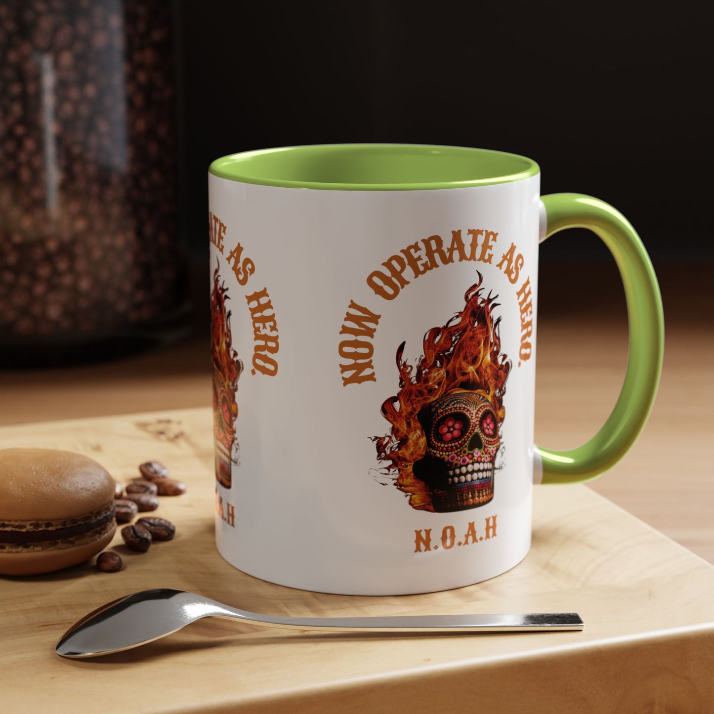 Personalized Initial Fire Skull Accent Coffee Mug