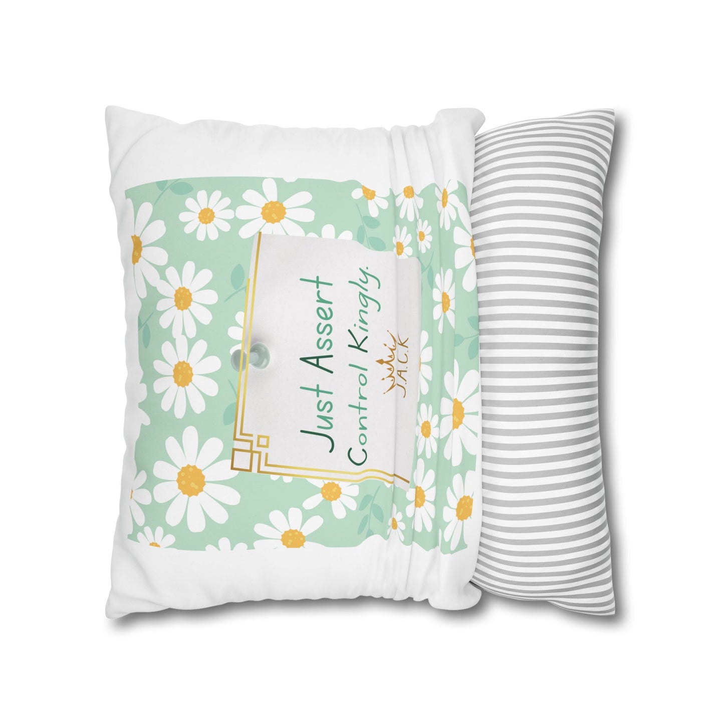 Personalized Initial Quote Floral Inspirational — Custom Sayings on Square Poly Canvas Pillowcase