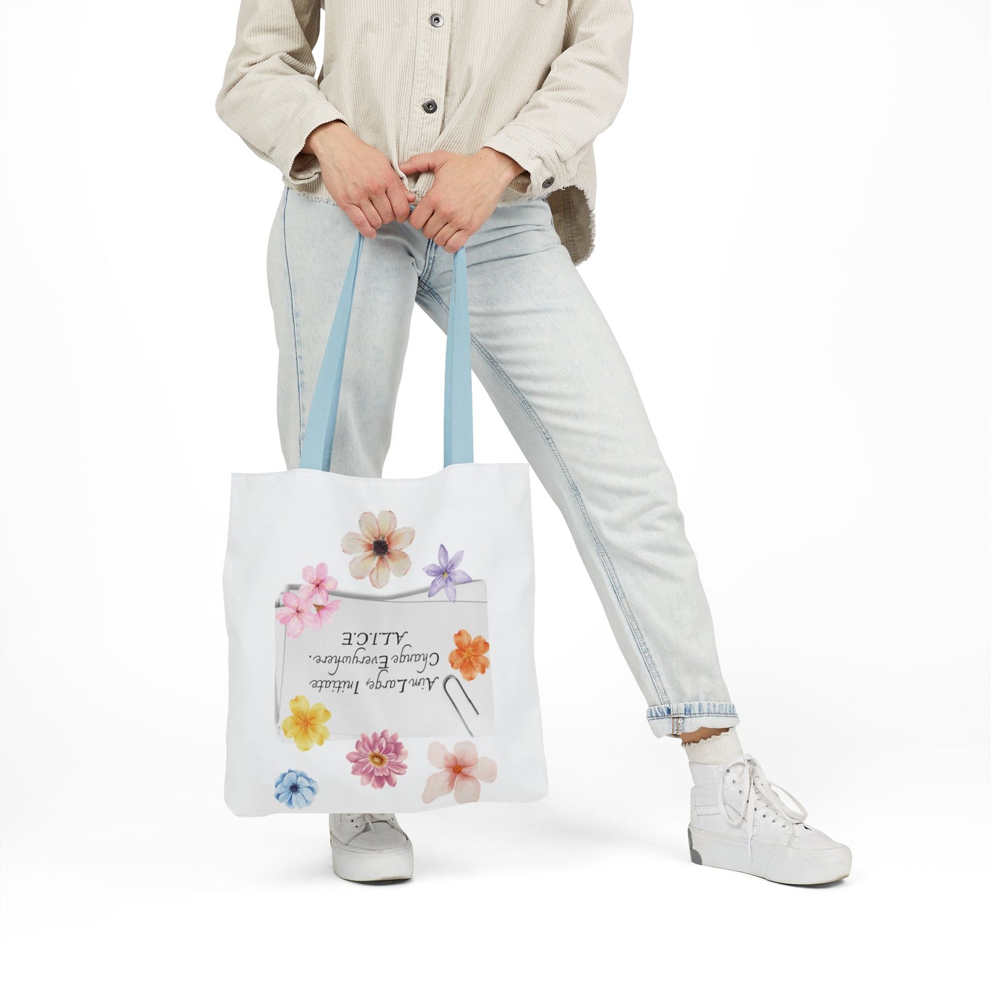 Personalized Initial Quote Floral Clip Canvas Tote Custom Name