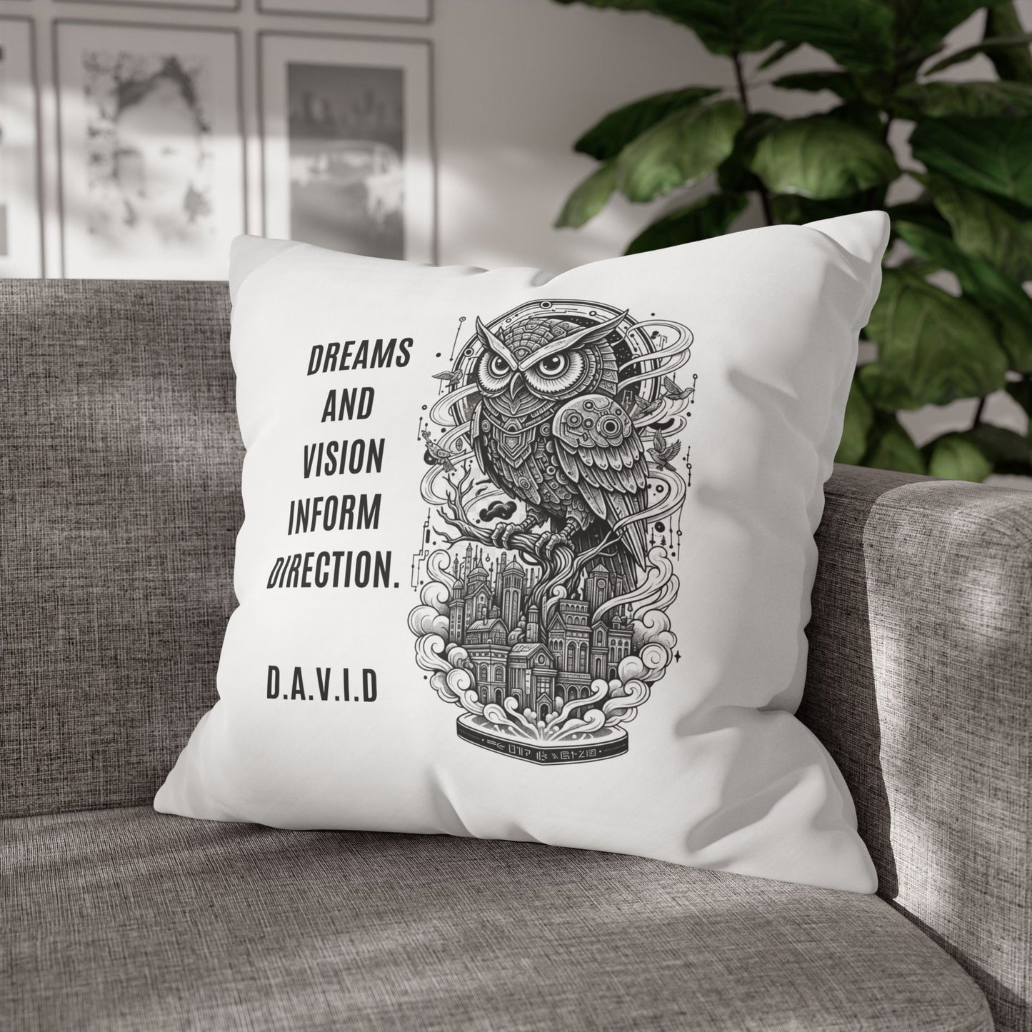 Personalized Initial Quote Owl Vision — Custom Sayings on Square Poly Canvas Pillowcase