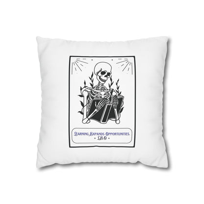 Customized monogrammed pillowcase with personalized quote. High-quality poly canvas square cushion cover, ideal for housewarming, wedding, or anniversary gifts with bespoke text.