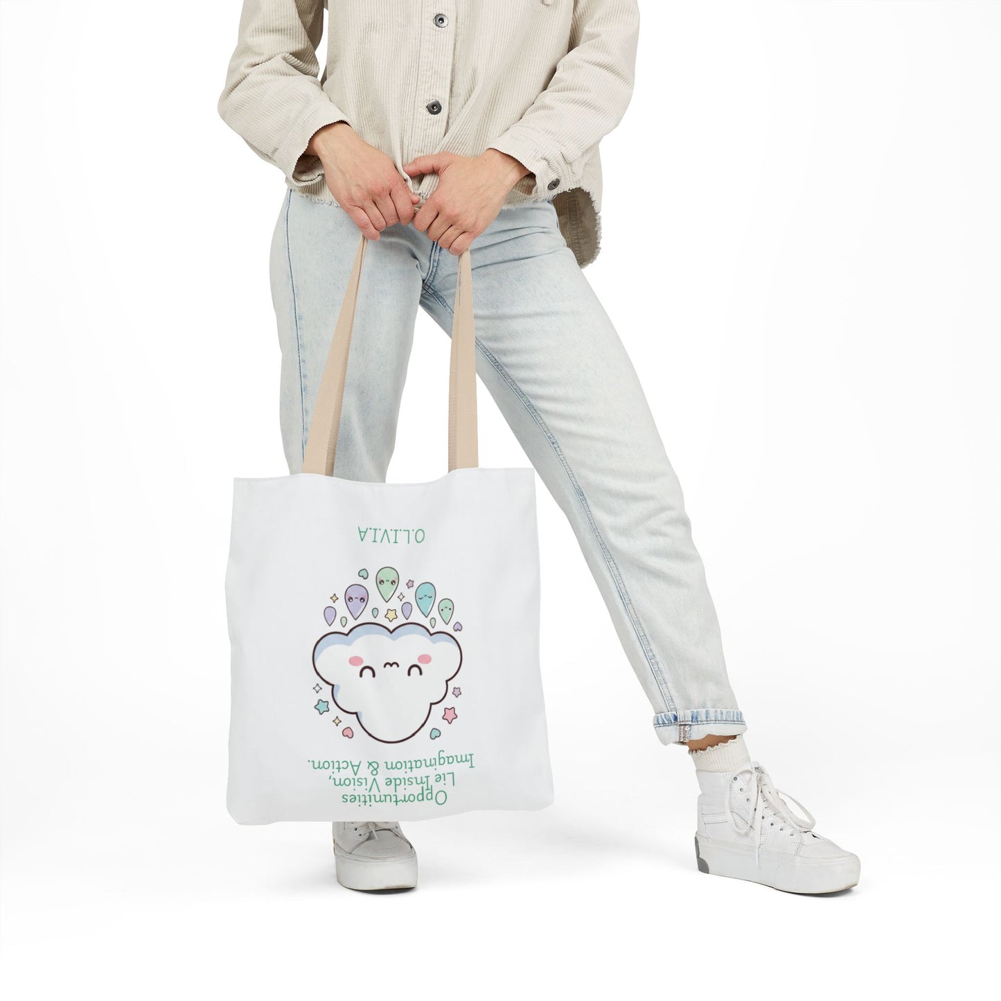 Personalized Initial Quote Cloud Dripping Canvas Tote Custom Name