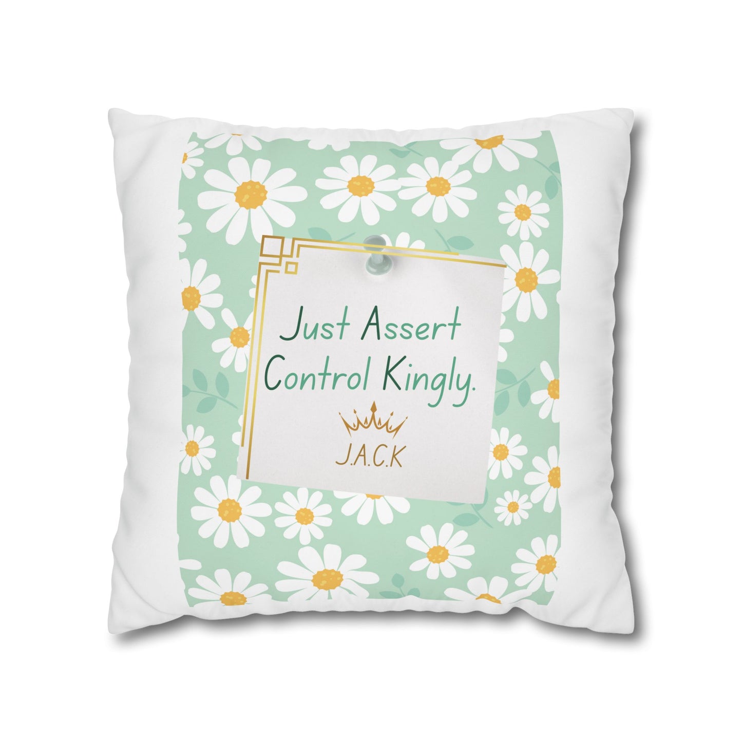 Personalized Initial Quote Floral Inspirational — Custom Sayings on Square Poly Canvas Pillowcase