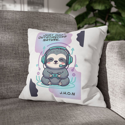 Personalized Initial Quote Sloth Gamer — Custom Sayings on Square Poly Canvas Pillowcase