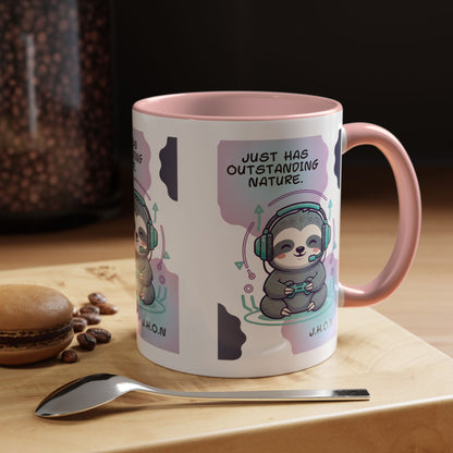 Personalized Initial Sloth Gamer Accent Coffee Mug