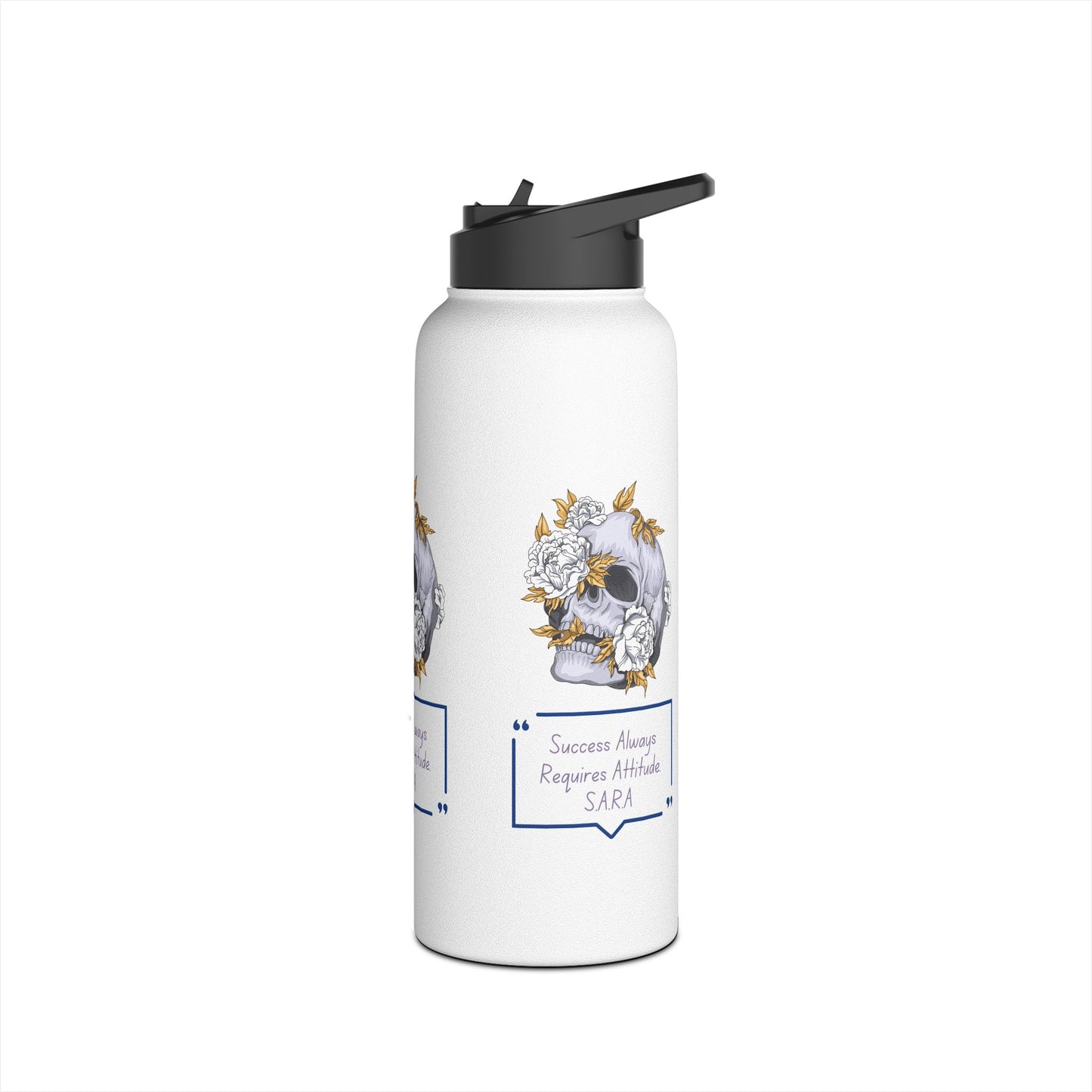 Personalized Initial Quote Floral Skull Stainless Steel Water Bottle