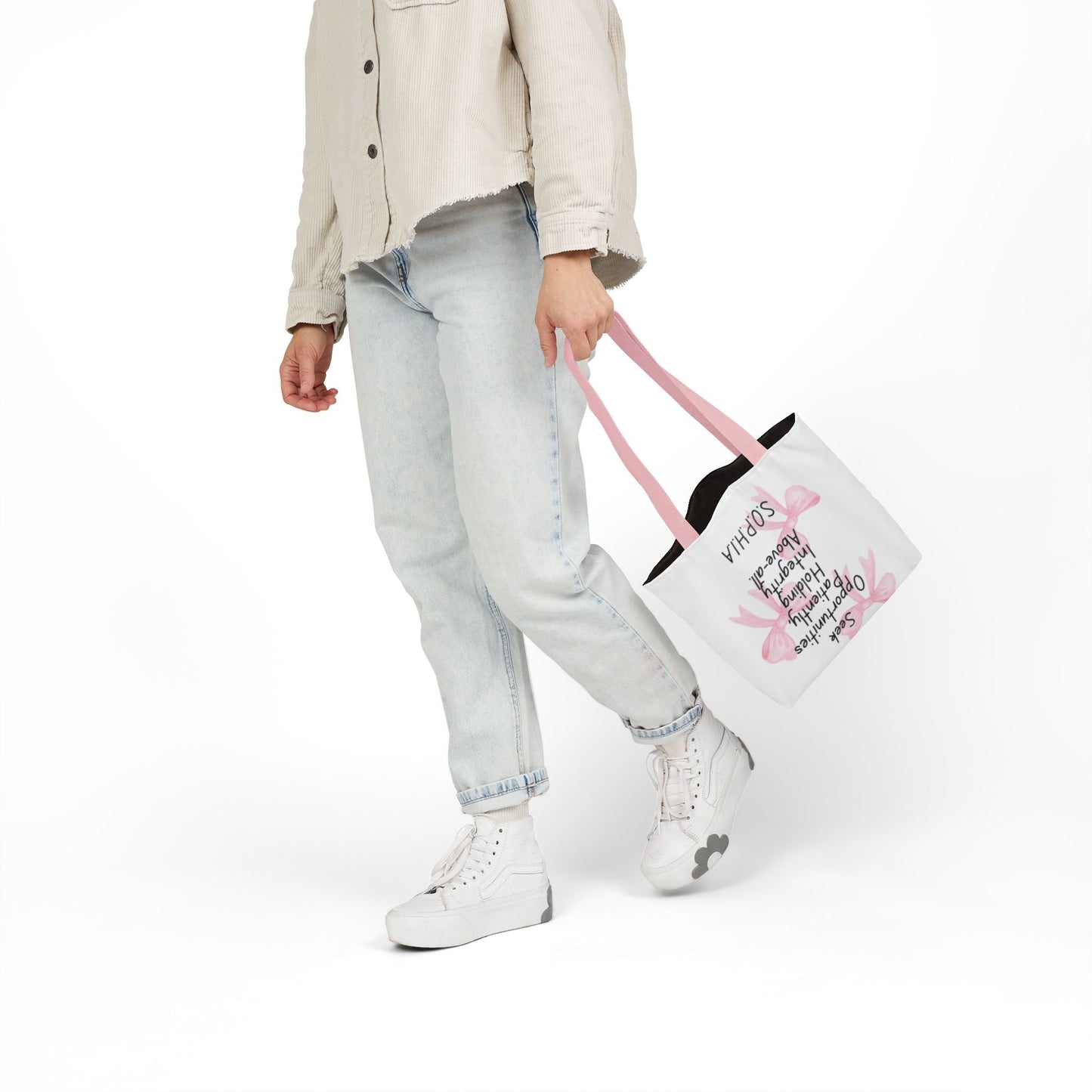 Personalized Initial Quote Pink Bow Canvas Tote Custom Name