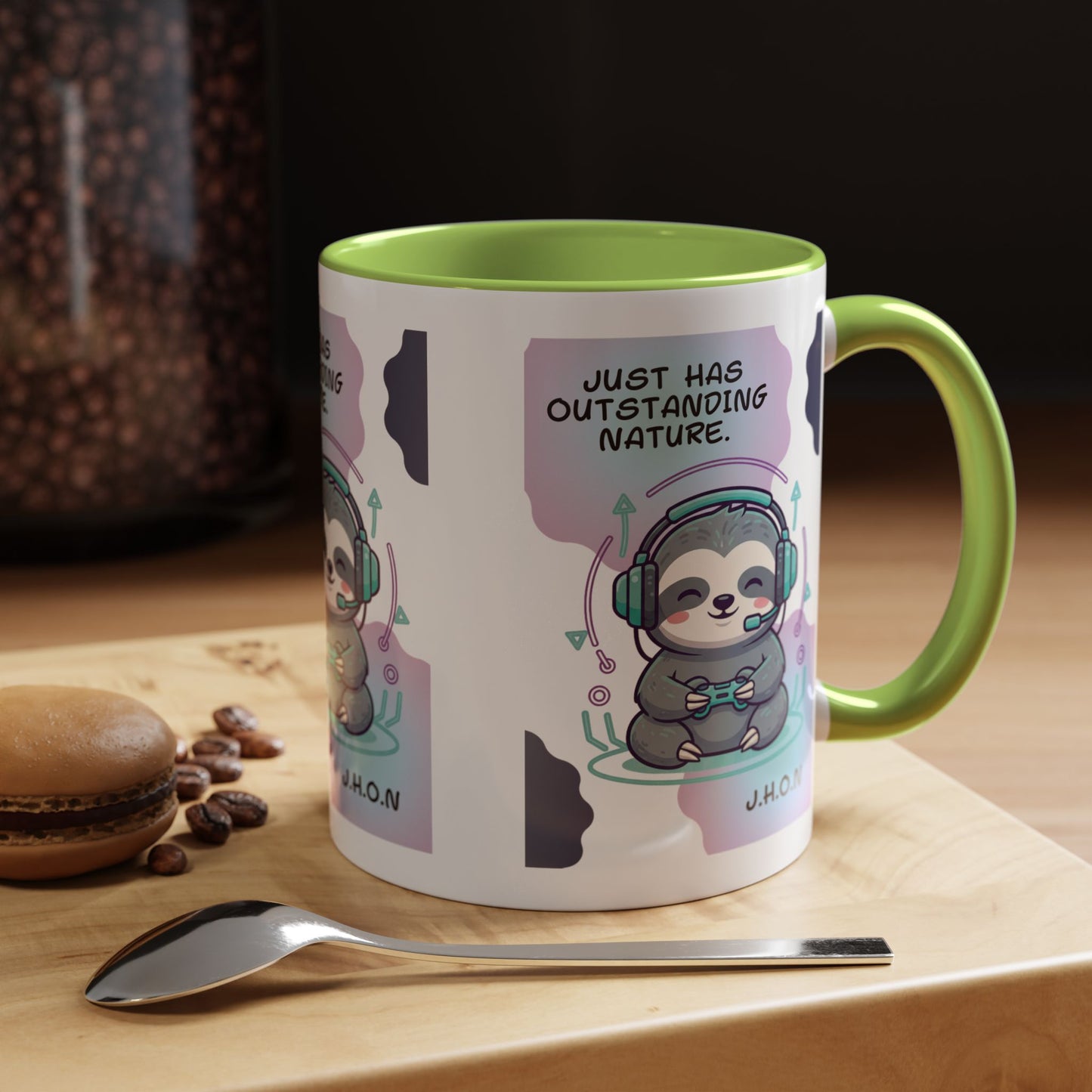 Personalized Initial Sloth Gamer Accent Coffee Mug