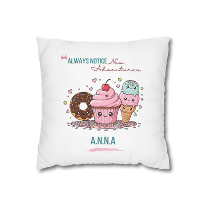 Customized monogrammed pillowcase with personalized quote. High-quality poly canvas square cushion cover, ideal for housewarming, wedding, or anniversary gifts with bespoke text.