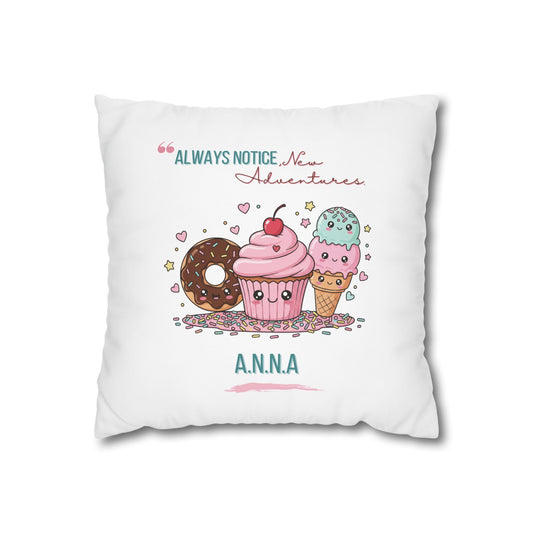 Customized monogrammed pillowcase with personalized quote. High-quality poly canvas square cushion cover, ideal for housewarming, wedding, or anniversary gifts with bespoke text.
