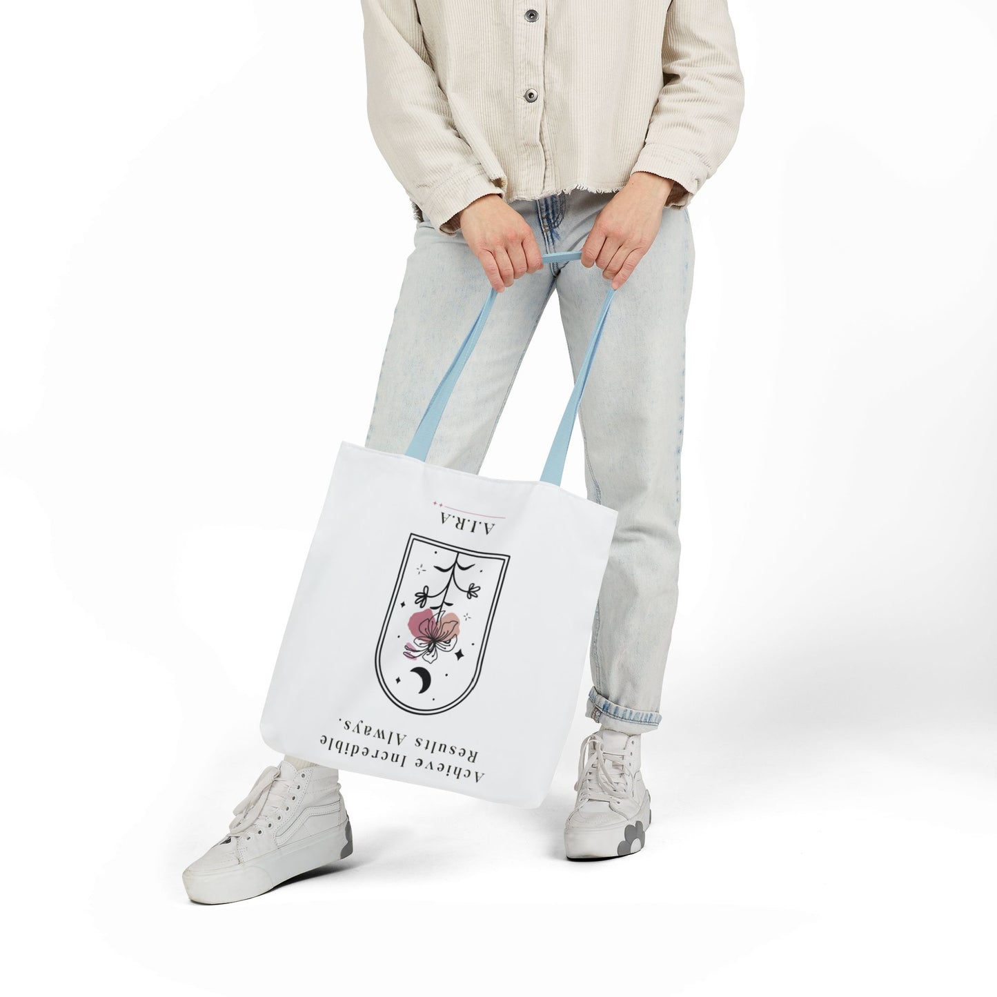 Personalized Initial Quote Floral Moon Canvas Tote Custom Name