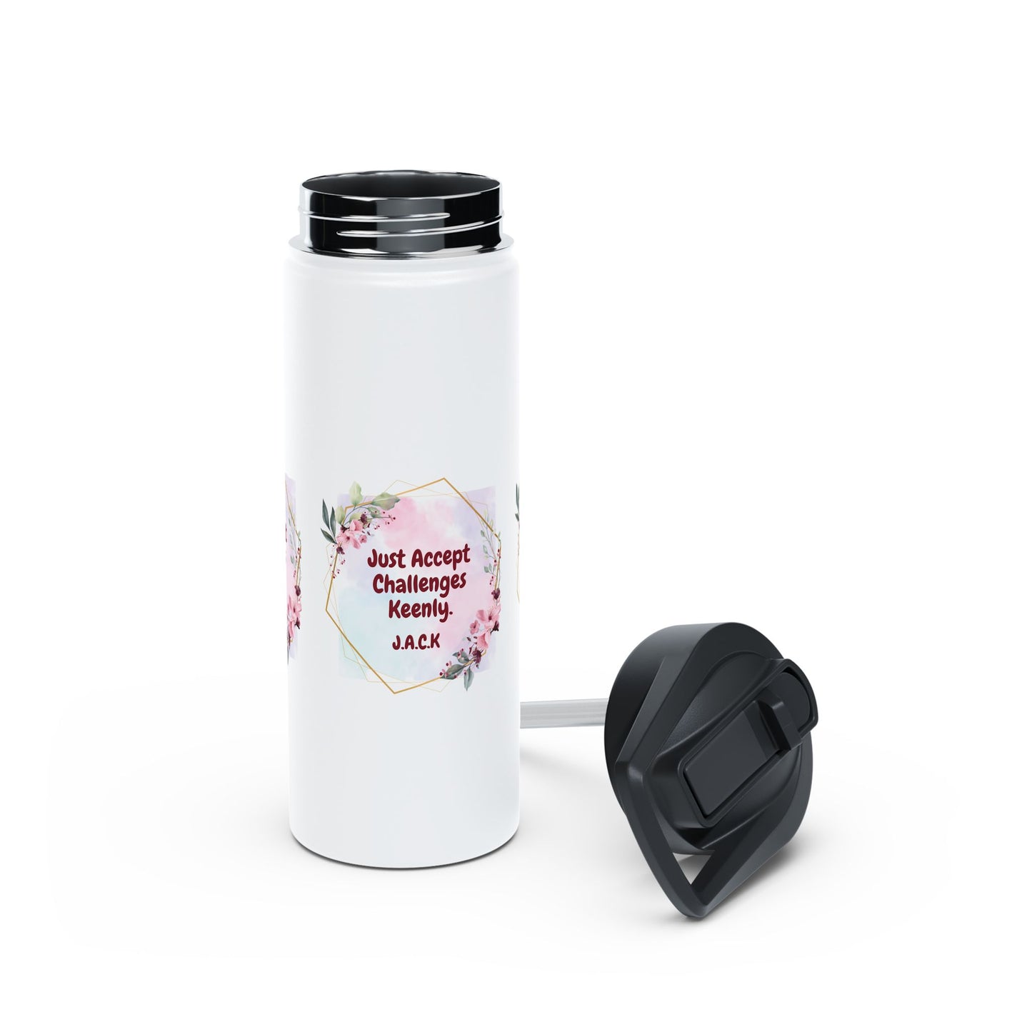Personalized Initial Quote Floral Frame Stainless Steel Water Bottle