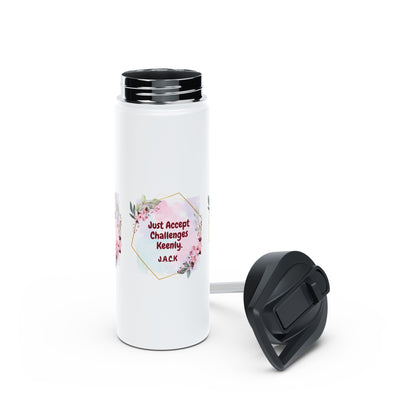 Personalized Initial Quote Floral Frame Stainless Steel Water Bottle