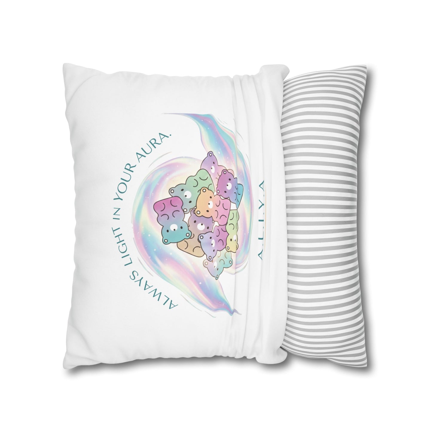 Personalized Initial Quote Bear — Custom Sayings on Square Poly Canvas Pillowcase