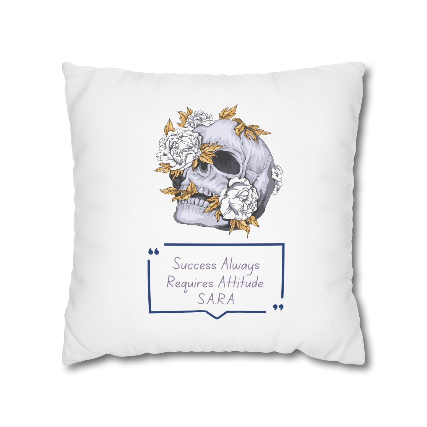 Personalized Initial Quote Floral Skull — Custom Sayings on Square Poly Canvas Pillowcase