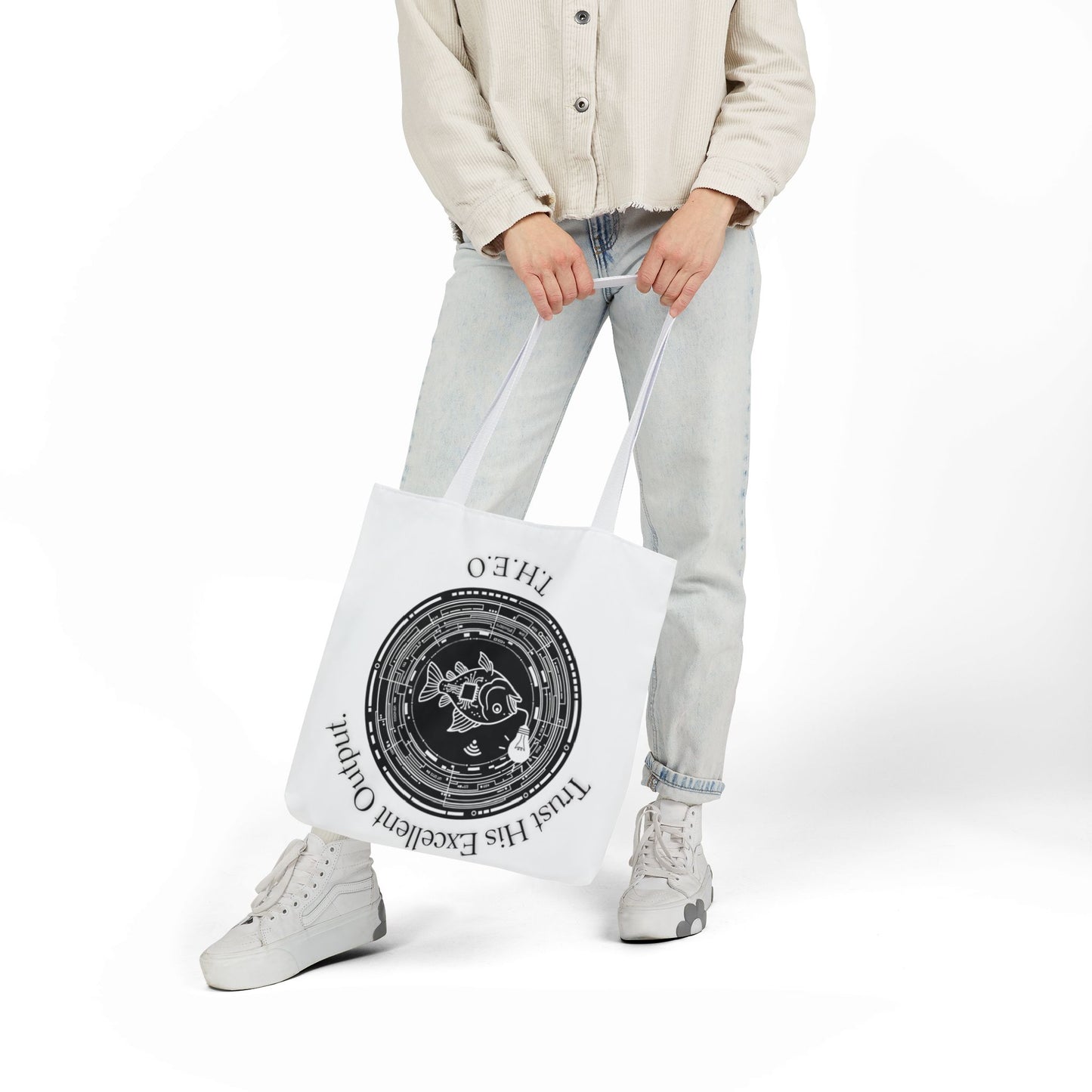 Personalized Initial Quote Circle Fish Canvas Tote Custom Name