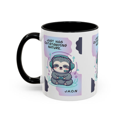 Personalized Initial Sloth Gamer Accent Coffee Mug