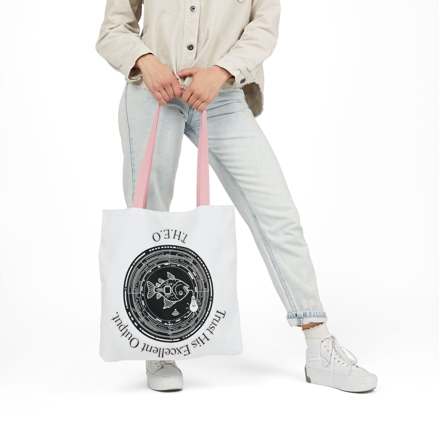 Personalized Initial Quote Circle Fish Canvas Tote Custom Name