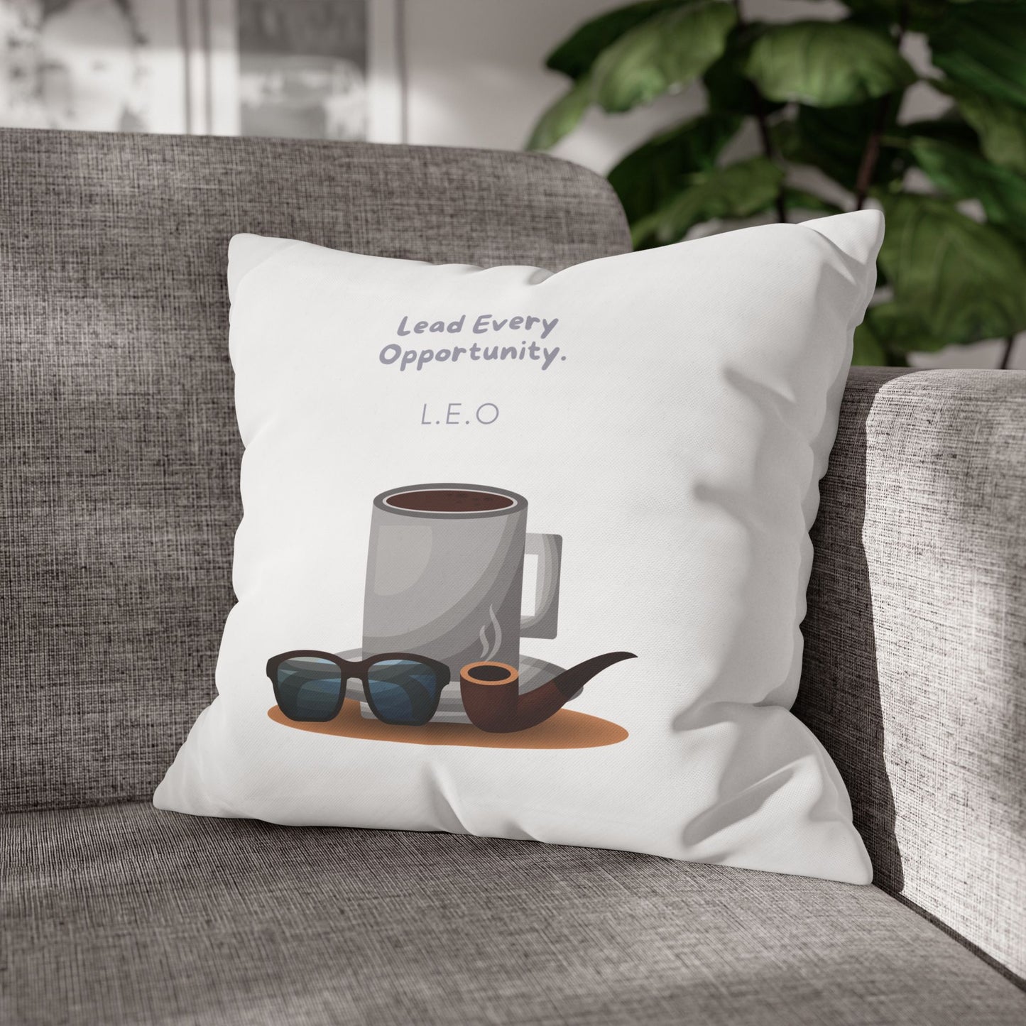 Personalized Initial Quote Coffee and Sunglasses — Custom Sayings on Square Poly Canvas Pillowcase