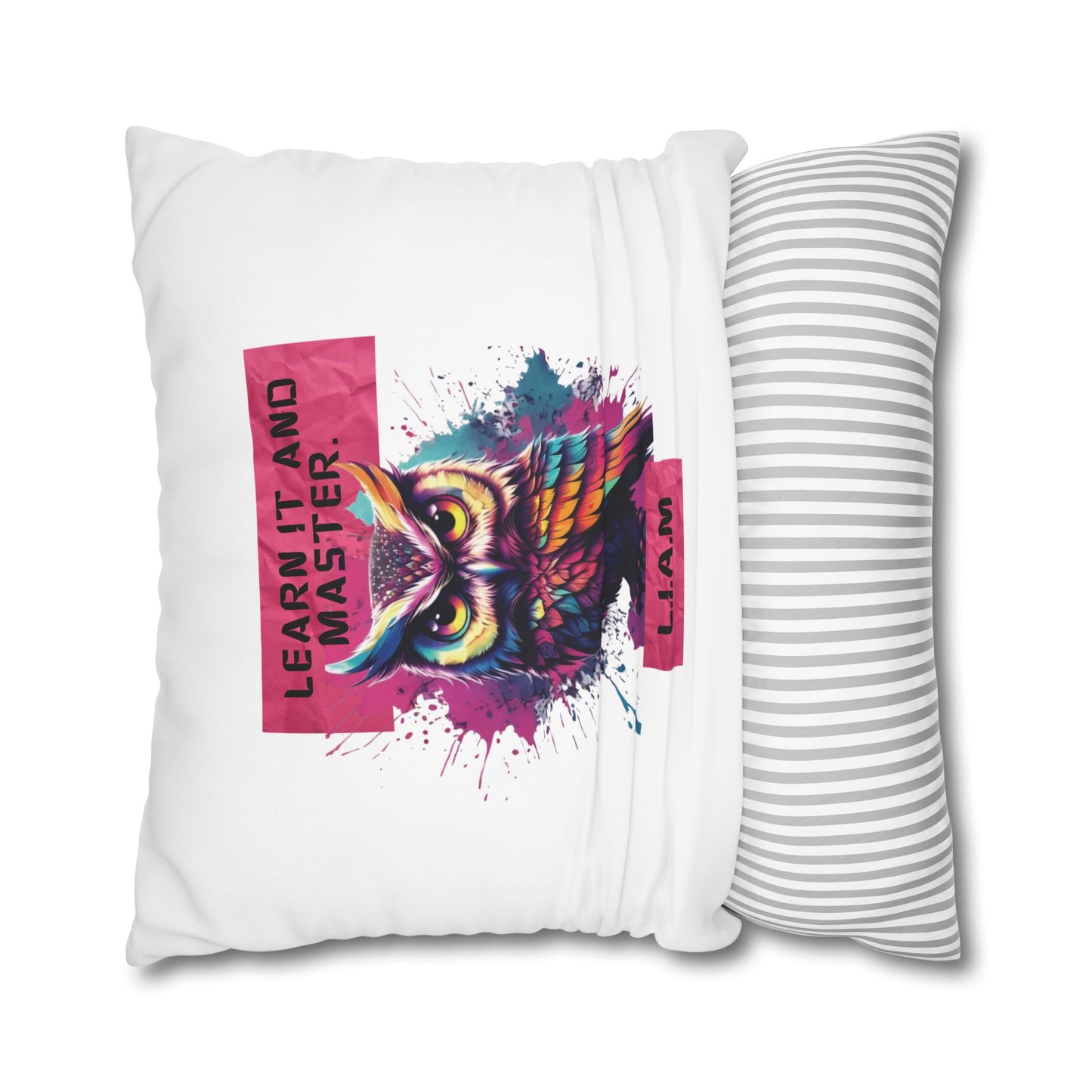 Personalized Initial Quote Owl — Custom Sayings on Square Poly Canvas Pillowcase