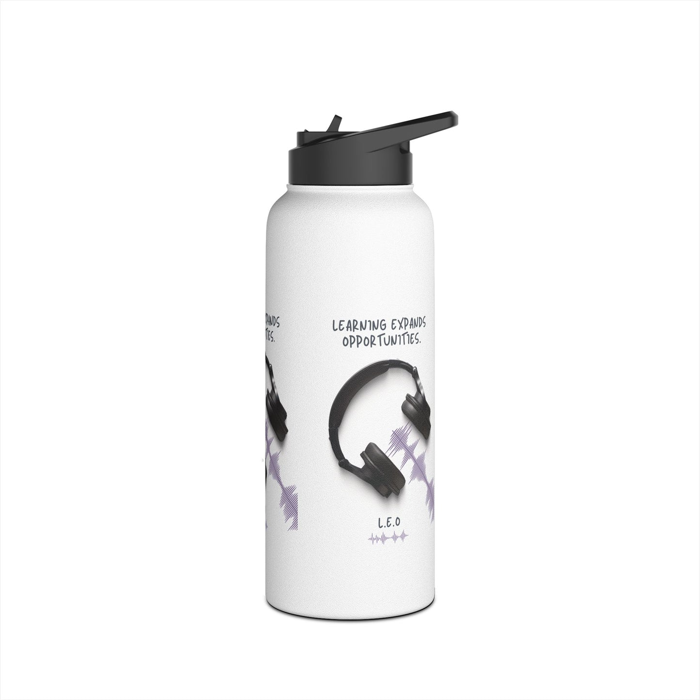 Personalized Initial Quote Headphones Stainless Steel Water Bottle