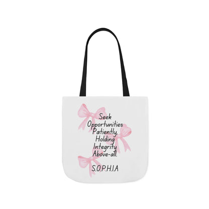 Personalized Initial Quote Pink Bow Canvas Tote Custom Name