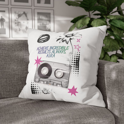 Personalized Initial Quote Cassette — Custom Sayings on Square Poly Canvas Pillowcase