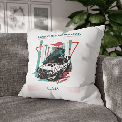 Personalized Initial Quote Dinosaur Car — Custom Sayings on Square Poly Canvas Pillowcase