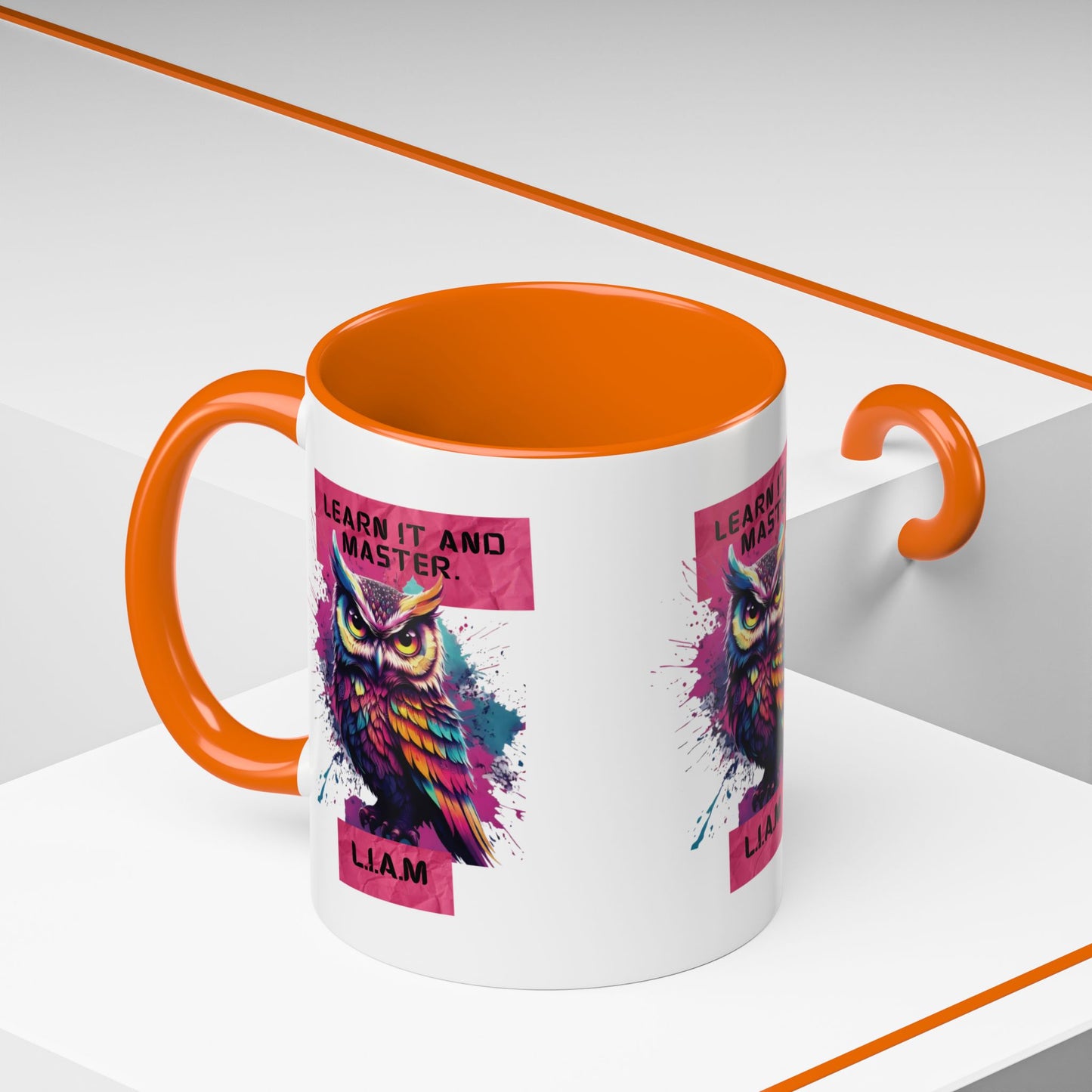 Personalized Initial Owl Accent Coffee Mug