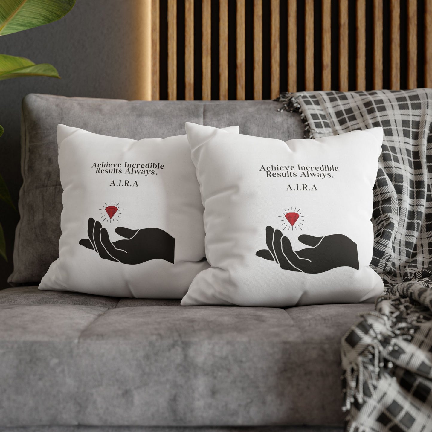 Personalized Initial Quote Gem Hand — Custom Sayings on Square Poly Canvas Pillowcase