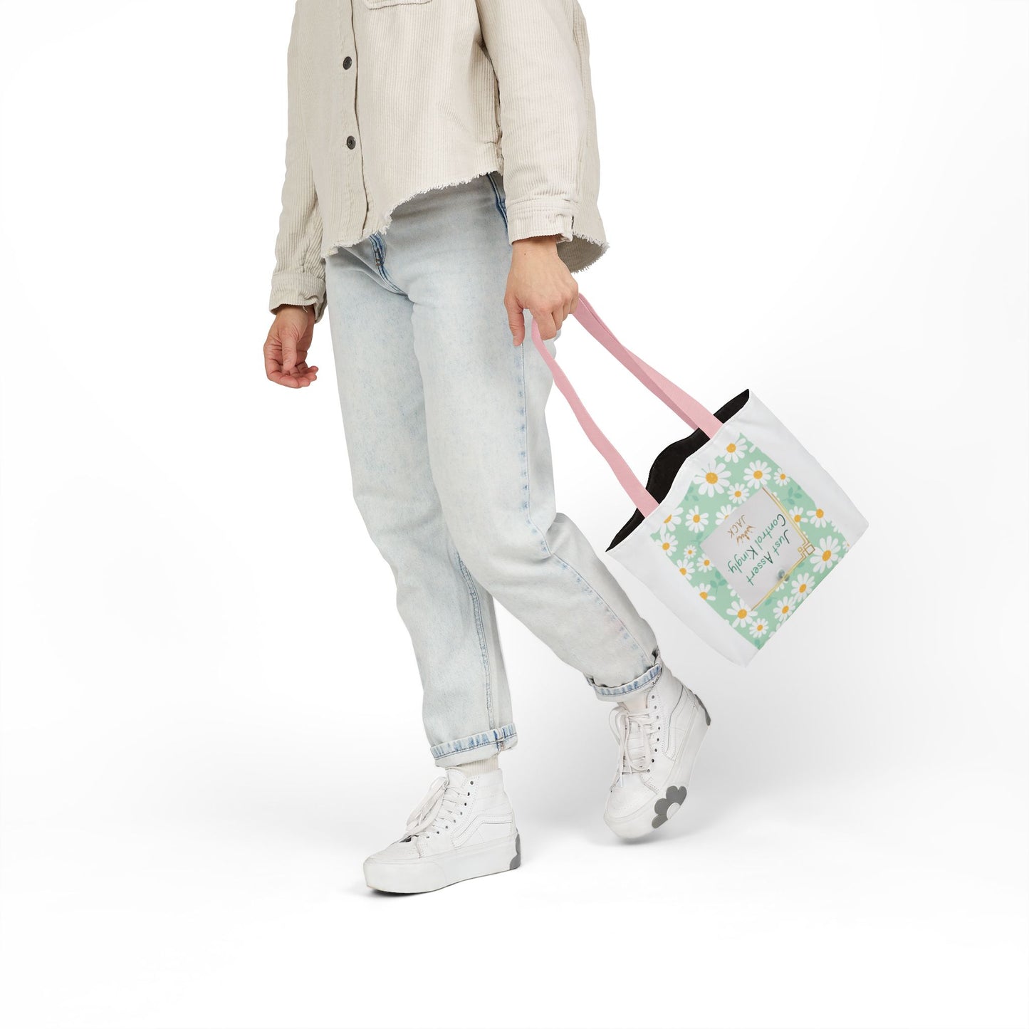 Personalized Initial Quote Floral Inspirational Canvas Tote Custom Name