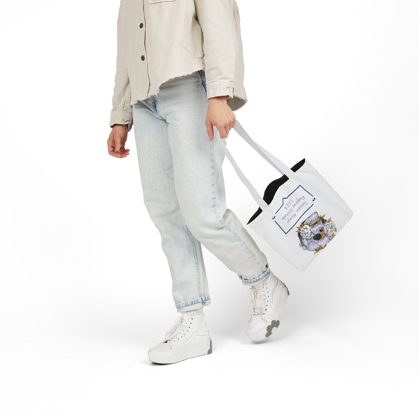 Personalized Initial Quote Floral Skull Canvas Tote Custom Name