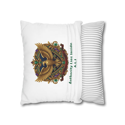 Personalized Initial Quote Eagle — Custom Sayings on Square Poly Canvas Pillowcase