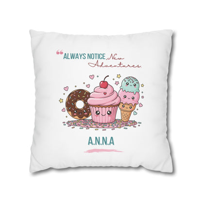 Personalized Initial Quote Sweet Treat — Custom Sayings on Square Poly Canvas Pillowcase