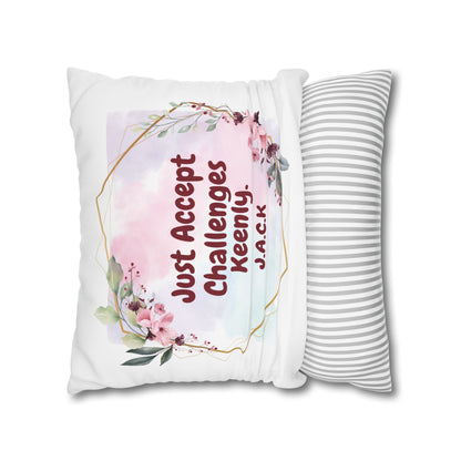 Personalized Initial Quote Floral Frame — Custom Sayings on Square Poly Canvas Pillowcase